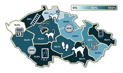 P&aacute;tek třin&aacute;ct&eacute;ho se bl&iacute;ž&iacute;, kde se ho boj&iacute; nejv&iacute;ce, ukazuje mapa pověrčivosti